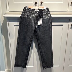 Mango Wide Leg Jeans with Metallic (Silver) Effect